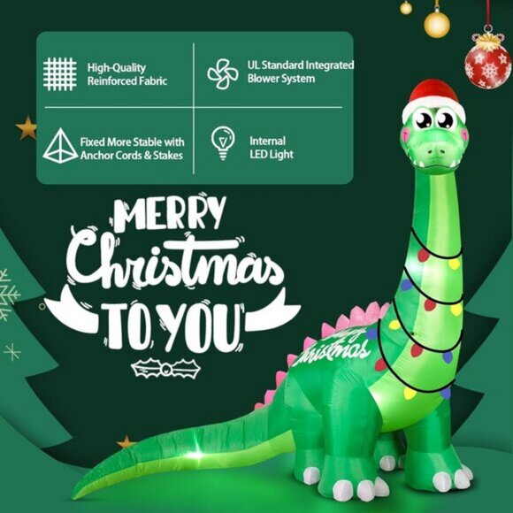 🆕10FT Christmas Inflatables Big Green Dinosaur LED Yard Outdoor Decorations - Picture 5 of 7